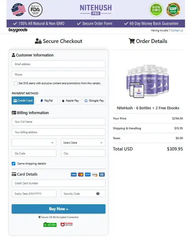 NiteHush Pro Order Page